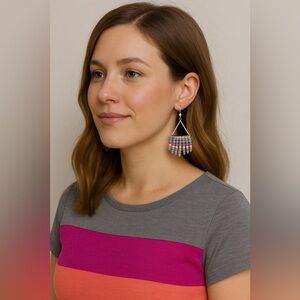 Vibrant Beaded Triangle Earrings